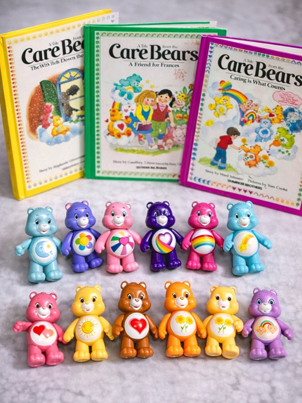 Care Bears 12 Mini 3" Figurine Set Collectible’s & 3 books